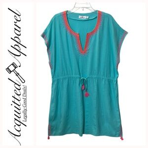 Vineyard Vines V-Neck Cap Sleeve Stitched Trimmed Linen Dress